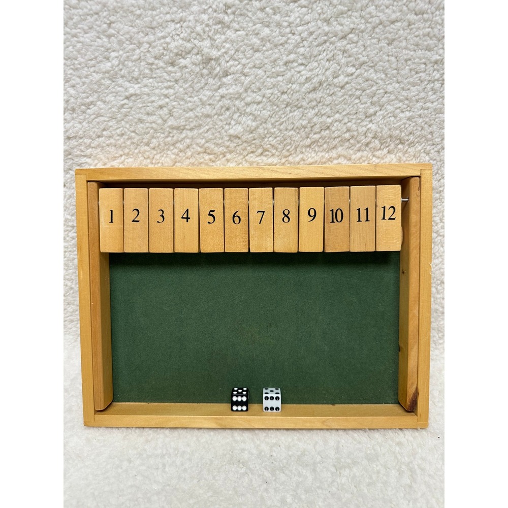 Shut The Box Wooden Dice Game 12 Number Green Felt Board Vintage Pub Game